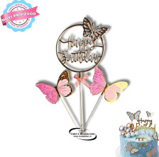 Torta Dekor Toperi Za Dekoraciju - LEPTIRII 2kom. & HAPPY BIRTHDAY (ROSE GOLD)